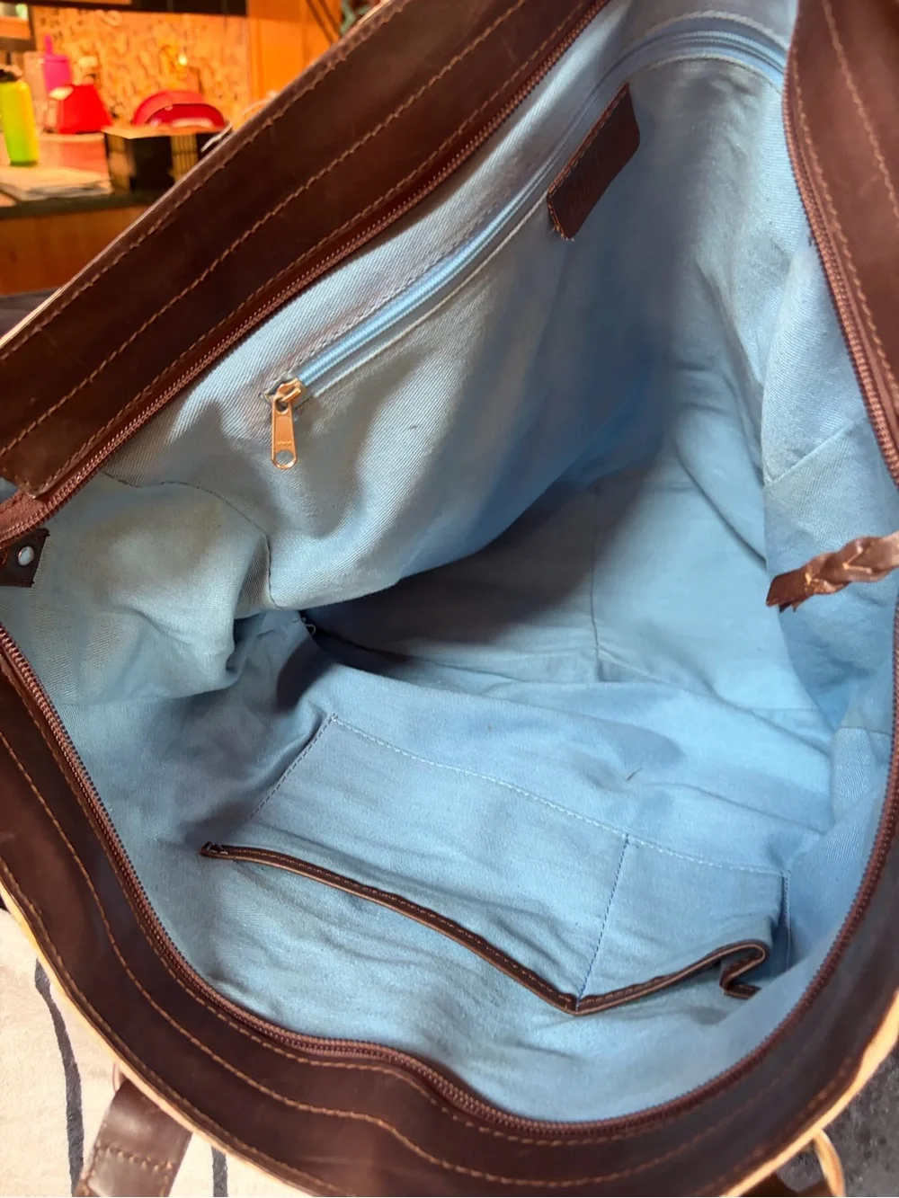 Italian designer, Genuine Leather Shoulder Bag - Brown and tan